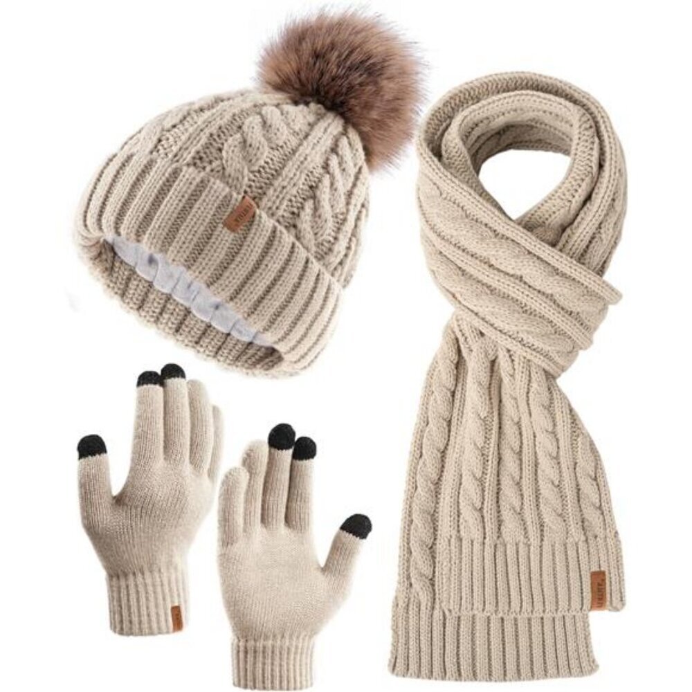 FURTALK Womens Winter Hat Gloves Scarf Set Fleece Knit Pom Beanie Warm Neck